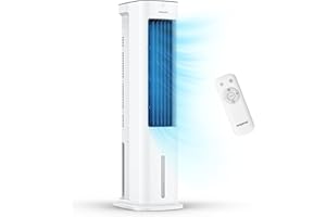 Emperial 5L Evaporative Air Cooler & Portable Tower Fan | 3 in 1 Air Cooler, 3 Fan Speeds, Oscillating, 7 Hour Timer, Includes Remote Control & 2 Ice Packs - Home & Office