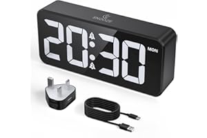 CHEREEKI Alarm Clock Bedside Mains Powered, Digital Clock with Large LED Display, Dual Alarm, Snooze, 10 Ringtones, 3 Alarm Schedule, Adjustable Brightness and Volume, USB Charging Port, 12/24H