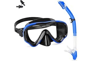 Snorkel Set Adults, Amiable Anti-Fog Diving Mask, Panoramic View Wide Snorkel Mask, Dry Snorkel and Mask, Tempered Glass Diving Goggles for Adult Snorkelling Swimming