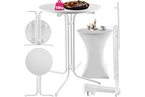 tectake® Hopfällbart ståbord, runt bord, 90x110 cm stabilt & lättskött, golvskyddande plastfötter, bärbart, eventståbord, mobila bord, fällbart ståbord, höj- och sänkbart bord