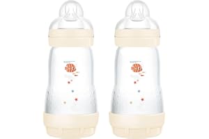 MAM Biberon Easy Start 260 ml (Set da 2), Kit da 2 biberon anticolica per allattamento misto, Riduce le bolle d'aria e il rischio di coliche, Accessori neonati 2+ mesi con tettarella misura 2, Neutro