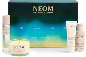 NEOM Wellbeing Discovery Collection Gift Set I Perfect Night’s Sleep Mist 30ml, Real Luxury Magnesium Body Butter 30ml, Super Shower Power Body Cleanser 50ml, Happiness Scented Travel Candle 75g