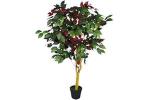 Leaf Sztuczne drzewo figowe/roślina, mieszane materiały, czerwony zielony Capensia, 120 cm