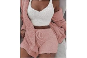 Pyjama d'hiver pour femme - 3 pièces - En velours corail - Printemps, automne, hiver - Ensemble de pyjama - Chemise de nuit - Tops - Shorts - Manteau - Costume de maison