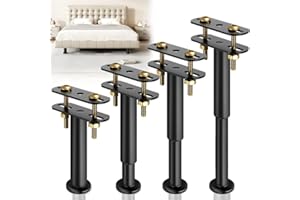 RUIOOMEEP Lot de 4 pieds de lit réglables en hauteur de 18 à 32 cm, pieds de support pour cadre de lit et sommier à lattes, en métal, pieds de meuble rétractables, jusqu'à 450 kg, pieds de support en métal pour
