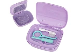 RSWHYY Custodia a doppio strato, custodia per allineatore, custodia per paradenti notturno, con fori di sfiato, spazzola per pulizia, strumento di rimozione, specchio (viola)