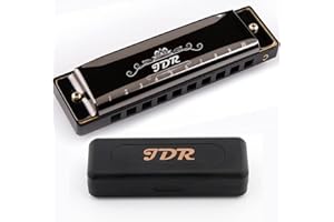 JDR Harmonica Blues C Key 10 Hole 20 Tone Mouth Organ with Case Diatonic Armonica for Professional Player Beginner Students Adults Friends Teacher Parents Stainless Steel Black