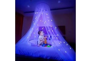 Ciaoed Ciel de lit avec étoiles fluorescentes et Moon Grow, moustiquaire dôme Anti-moustiquaire, Convient pour lit de bébé, Enfant, Fille ou Adulte