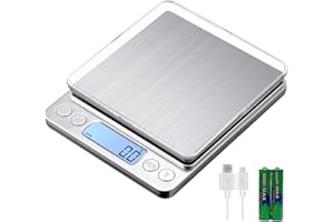 KUBEI Digital Kitchen Scales USB Charging, 3 kg / 0.1 g High Precision Digit Scales Household Scales for Baking Ingredients Jewellery Stamps and Coffee Stainless Steel Wi Surface Food Scales
