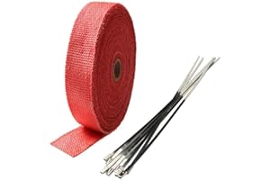 ETOPARS 2.5CM X 5M Fiberglass Roll Red Racing Exhaust Heat Header Pipe Wrap Tape Shield Sleeve Thermal Protection 6 Locking Ties Car Motorcycle