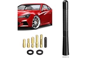 VINMOOOG Mini Antena Radio Coche Universal, Accesorios Tuning,12CM Fibra de Carbono, Corta Tornillos del 4 Adaptadores con Fuerte recepción FM/Am/Dab