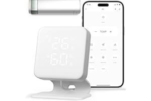 WOOX Controlador Inteligente Universal para Aire Acondicionado y Bomba de Calor, Wi-Fi Termostato Domótico, Termómetro e Higrómetro, Mando a Distancia IR, Compatible con Alexa y Google
