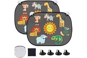 Infreecs 2 Pezzi Tendine Parasole Auto Bambini, Parasole Autoadesivo con 8 Ventose e Borsa Di Stoccaggio, Parasole Auto per Bambini Protezione Solare Dai Raggi UV(44 x 35 Cm)