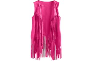 HAOLEI Tassel Gilet for Women UK Sale Clearance,Ladies Tassel Vest Hippie Costume Faux Suede Rivets Sleeveless Fringe Waistcoat Jacket Fancy Dress Open Front Boho Ethnic Jacket Cardigan