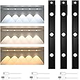 T Tersely 3 Colors Dimmable Motion Sensor Under Cabinet Lights Wireless, Rechargeable Battery Operated Closet Light Under Counter Light Kitchen Stair Motion Sensor Cabinet Light (3pack black, 40CM)