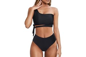 Wantonfy Femme Ensembles de Bikini Taille Haute à Une Épaule Maillot de Bain 2 pièces de Bain