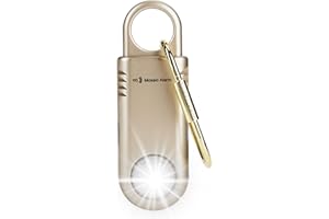 MOSAIC ALARM 135dB Rechargeable Personal Safety Alarm Built-in Ultra-Bright Torchlight. Non Slip Grip Keychain Emergency SOS Siren for Women, Students, Night Runner. Loud Sound Hiking Bear Alerts with Hook. Gold