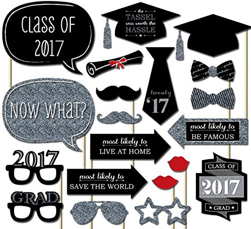 Veewon Graduierung Fotorequisiten 20 Stück 2017 Absolvent-Party Photo Booth Props auf einem Stock DIY Kits Abschlussfeier Mittel