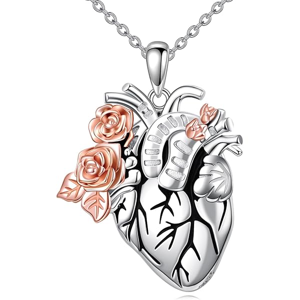 YFN Anatomische Herz Kette Sterling Silber Anhänger Halskette Gothic Schmuck für Frauen Mädchen Herzinfarkt Survivor Geschenke