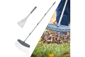 Hortem Garden Leaf Rake Set include 64-160cm Yard Thatch Rake Adjustable and 43cm Hand Rake, Lawn Rakes Used for Leaves, Thatch, Gravel