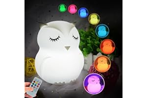 Glinrui Luz Nocturna Infantil Búho Luz de Noche Bebé, LED Lámpara de Mesa, lámpara de cabecera silicona 9 colores luz ambiental para Dormitorio, Regalo para niños niñas estudiantes mayores- Mediano