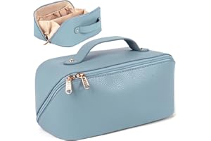 MAMUNU Large Capacity Cosmetic Travel Makeup Storage Bag with Handle Portable Zipper Cosmetic Toiletry Makeup Bag Large with Compartments for Women Girls (Blue)