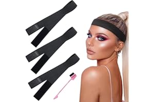 TSATHOGGUA Lot de 3 Bandes Élastiques pour Perruque Inclus 1 Brosses de Bord de Cheveux - Bandeau Réglable pour Perruques, Bords et Fermeture Frontale - Sangle Élastique pour Maintien des Perruques