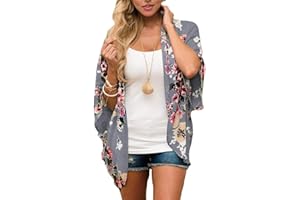 YONHEE Cárdigan de Kimono Floral para Mujer - Cárdigan de Gasa Tops Kimono de Mujer Blusa Suelta Informal Chal de Verano Boho Beach Bikini Cover Up Chaqueta de Playa Ligera
