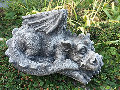 Steinfigur Gartenfigur Drache Flugdrache Gargoyle Garten Teich Deko L32cm 6,9kg