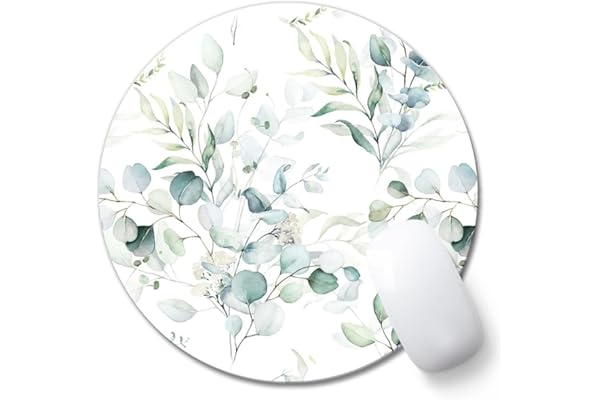 AOKSUNOVA Tapis de souris petit rond 20 cm tapis de souris avec motif feuilles vertes