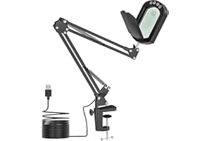 Jubor Lampa powiększająca z światłem, 15X 10X lampa powiększająca LED z osłoną przeciwpyłową, lampa powiększająca LED do biurka z 5 trybami kolorów, bezstopniowa regulacja jasności dla hobby