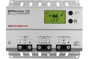 Western CO | Modello WMARINE10 | Regolatore di Carica MPPT 10A 12/24V, Regolatore di Tensione Carica Impianto Fotovoltaico, Circuito Buck-Boost, Display Grafico, Funzione Crepuscolare