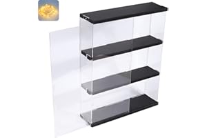 Nynelly 3 Shelf Clear Acrylic Display Case with Door - Wall Display Shelf for Models, Figures, Funko Pop, Pop Mart, Labubu, Sonny Angel, Smiski - Assemble Dustproof Display Box (29.5x8.5x38 cm, Black)