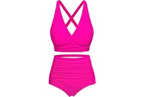 Svanco Women's Two Piece Swimsuits Criss Cross Top Bikini High Waisted Bottom Ruched Tummy Control Swimwear Push Up Bikini Set S-XXL