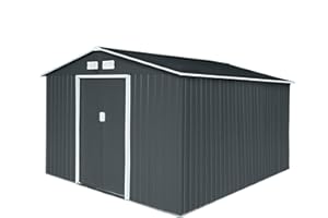 HATTORO S300 Metall Gerätehaus XXXL 277x319x192cm Geräteschuppen Garten Schuppen Gartenhaus Satteldach Anthrazit Dunkelgrau