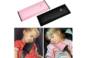 URAQT Car Seat Belt Pad, 2 Pcs Seatbelt Pillow for Children Strap Protection, Comfortable Car Seat Belt Cover Shoulder Pads, Baby Seat Belts Seatbelt for Kids and Adults (Black+Pink)