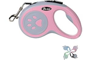 Retractable Dog Lead, VELIGOOD 5M/16FT Extendable Dog Lead with Strong Nylon Tape Tangle-Free One-Handed Brake, Pause, Lock for Small Medium Dogs (Pink)