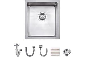 TORVA 38 x 43 x 23 cm Inset/Undermount Kitchen Sink, 1.5 mm Thickness Stainless Steel Single Bowl Rectangular Kitchen Sink with Deep Single Bowl, Durable and Delicate, Silver