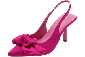 SOOUICKER Cerise Pink Shoes for Women Heels Pointed Toe Bow Stiletto Ladies Slingback Sexy Wedding Party Prom Dress Sandals