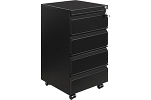 ‎LVSTEEL LVSTEEL Rollcontainer, Aktenschrank Abschließbar mit 4 Schlüsseln, Büroschrank aus Metall, Aktenschrank unter Schreibtisch, mit 4 Schublade, Vormontiert, Abschließbarer, Büro, Schwarz
