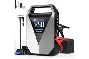 Wyxron Starthilfe Powerbank mit Kompressor, 6in1 Auto Booster Starthilfe 150PSI 3000A für 12V Jump Starter, Autostarter mit LCD Bildschirm/QC3.0 Aufladen/LED(All Benzin/8L Diesel)
