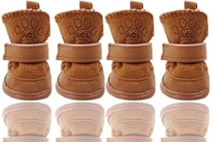 FaJoek Chaussure pour Chien, 4 Stück Bottes Chien, Bottes et Chaussons pour Chiens, Bottes Chien Neige, Bottes d'hiver pour Chien, Bottes pour Chien de Protection, pour Petit Chien Moyen (Brun)