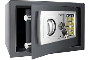 VANDISE Tresor, 8.5L Tresor, Mini-Schranktresor mit digitalem PIN-Code, Verriegelungsbolzen, Doppelschlüsselsystem, Wand- oder Bodenmontage, Tresor für Dokumente, Geld, Gold und Waffen, Grau