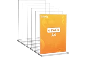 Lifewit 6 Pack A4 Soporte Acrílico para Carteles, Soporte Vertical Transparente de Doble Cara, Marco de Fotos de Plástico, Pantalla de Papel para Recepción, Oficina, Tienda, Restaurante, Hotel