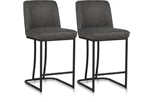 ALPHA HOME Taburete de bar, juego de 2 piezas, silla de bar, silla de cocina con estructura de metal, taburete de cocina con respaldo, asiento tapizado, taburete de bar, taburete bistró para cocina,