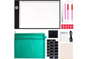 N&T NIETING Caja de luz 5D para pintura de diamantes A5, 51 piezas, accesorios de pintura de diamantes, cable USB, caja de almacenamiento de 12 ranuras para suministros de arte de dibujo de diamantes
