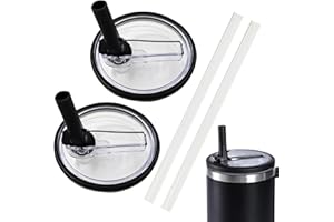 NEERIX 2 Stück Wiederverwendbare Ersatzdeckel für 40oz Becher,Premium Ersatzdeckel mit Strohhalm,Auslaufsicher und Staubdicht,Zubehör für Stanley Cup,inklusive Deckel mit Strohhalm(Schwarz)