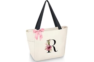 Vavabox Borsa tote personalizzata con iniziali dalla A alla Z, regalo impermeabile per donne, damigelle, mamma, insegnanti, amici