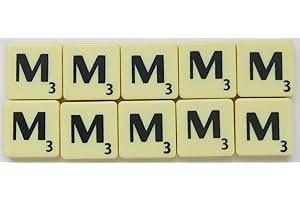 Flyingstart Ivory Letter Tiles Single Letters - Packs of 10 Ivory Plastic Tiles with Black Letters fits Scrabble game (Tile M)