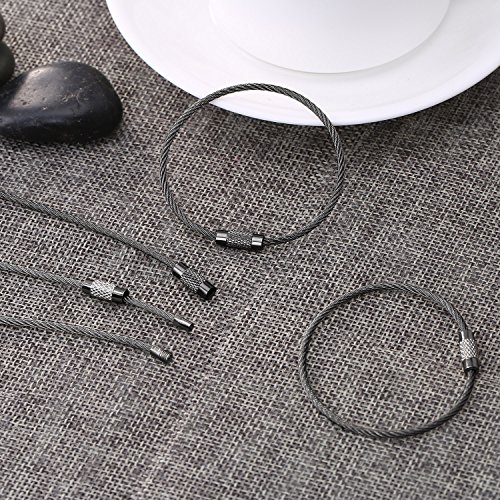 Outus Schwarze Stahldraht Keychain Kabel Schlüsselanhänger zum Aufhängen, Kofferanhänger, Schlüsselanhänger und ID Tag Halter 2 mm, 5,9 Zoll 22 Packung - 3